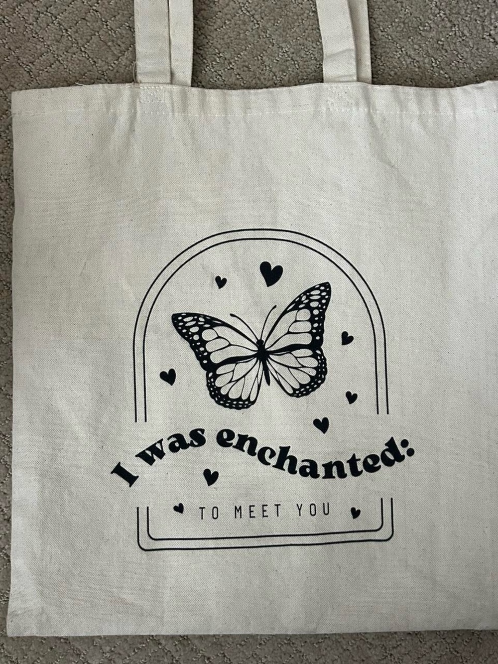 Cream Canvas Tote with Black Butterfly Graphic